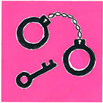 Cartoony handcuffs with key