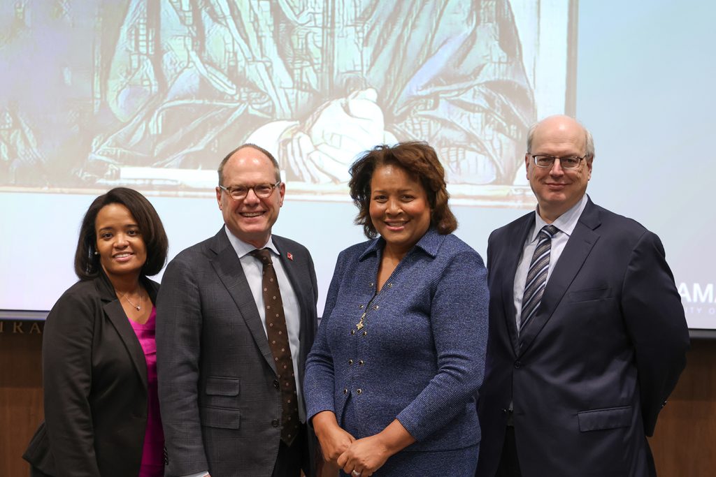 Prof. Daiquiri Steele, Dean Bill Brewbaker, Judge J. Michelle Childs, and Prof. Ron Krotoszynski pose at the Judge Frank M. Johnson, Jr. Memorial Lecture. 