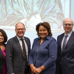 Prof. Daiquiri Steele, Dean Bill Brewbaker, Judge J. Michelle Childs, and Prof. Ron Krotoszynski pose at the Judge Frank M. Johnson, Jr. Memorial Lecture.