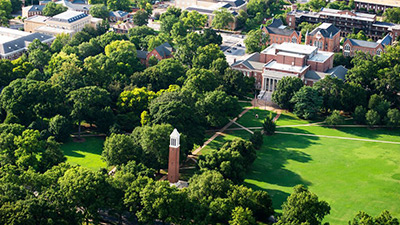 Aerial photo of the Quad and Denny Chimes