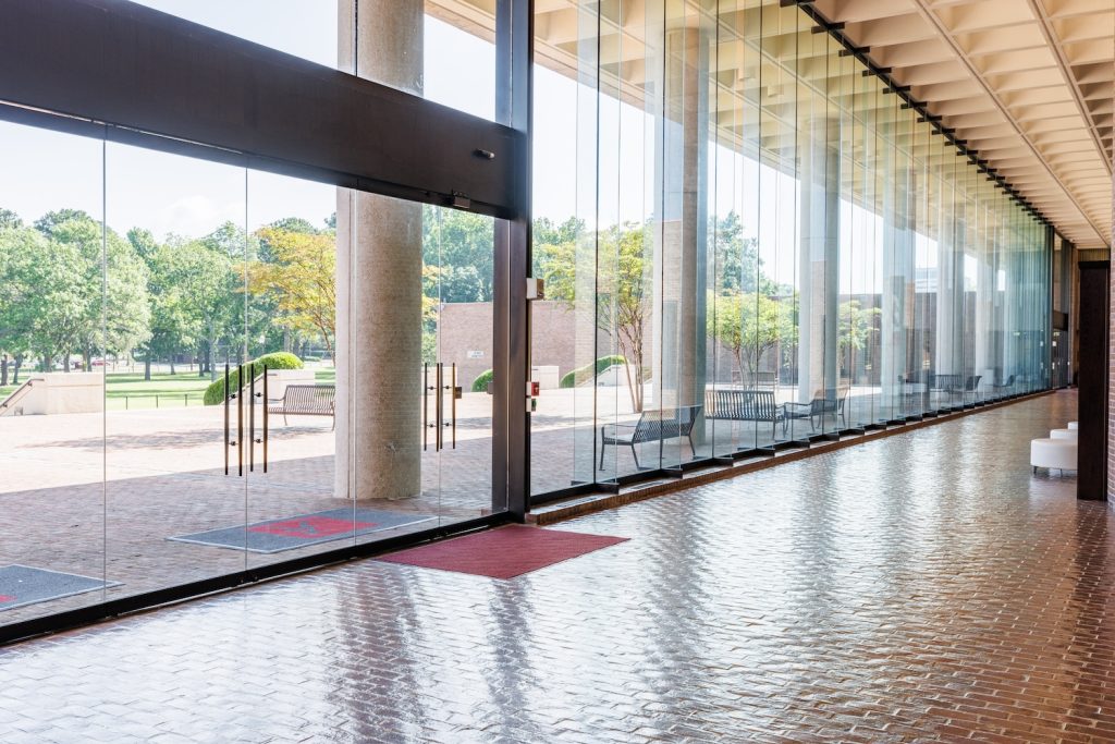 Inside front entrance to the University of Alabama School of Law; decorative.