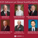 Graphic with all of the 2025 Alabama Law Alumni Award recipients: Jerry W. Powell (Sam W. Pipes Award), Professor Pamela Bucy Pierson (Alabama Lawyer Hall of Honor), Senator Jefferson B. Sessions III (Alabama Lawyer Hall of Honor), Chief Justice C.C. 