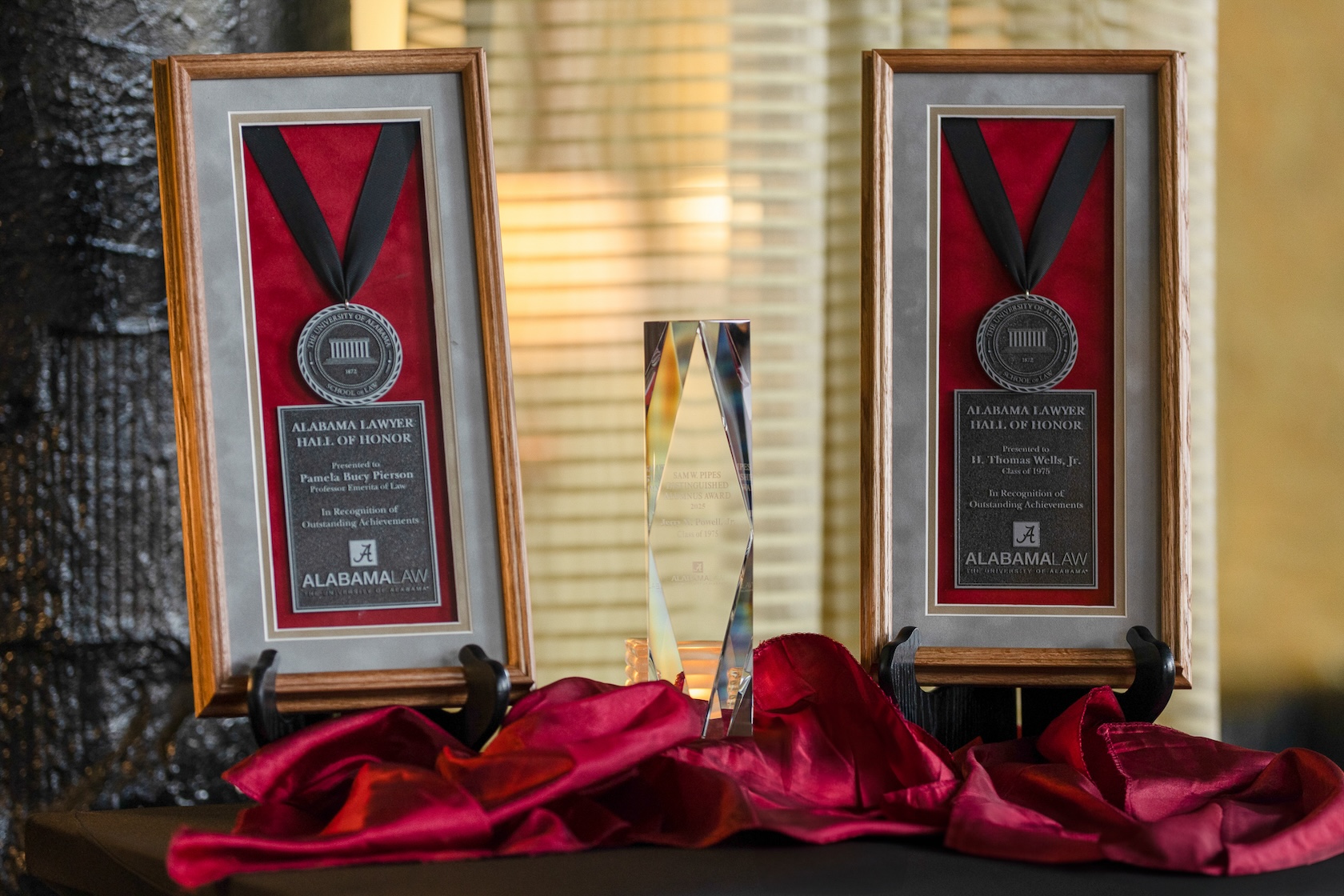 Alabama Lawyer Hall of Honor and Sam W. Pipes Awards that were presented to Pamela Bucy Pierson, Jerry Powell, and the family of Tommy Wells.