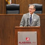 Chief Judge William H. Pryor Jr. of the U.S. Court of Appeals for the Eleventh Circuit speaks to attendees to commemorate Constitution Day in the moot courtroom at The University of Alabama School of Law.