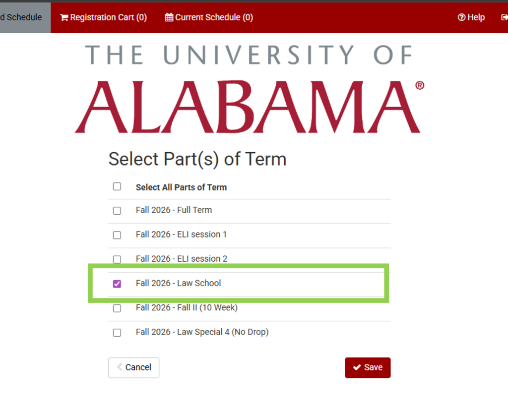 Schedule Builder Part of term selection #2.