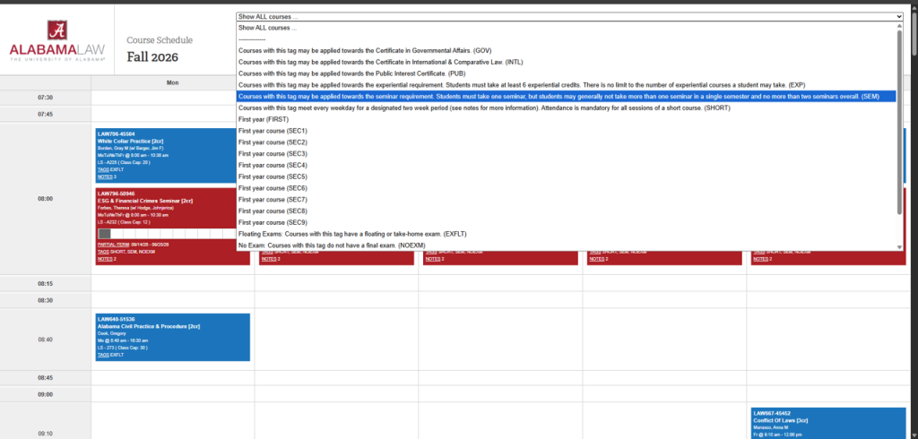 Full schedule view