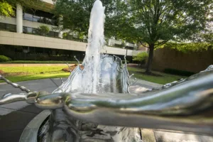 Up close view of the Alex W. Newton Fountain at Alabama Law.