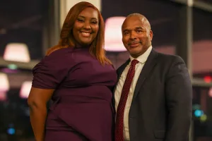 BLSA President Camdyn Neal poses with Professor Bryan Fair at the 2024 BLSA Banquet