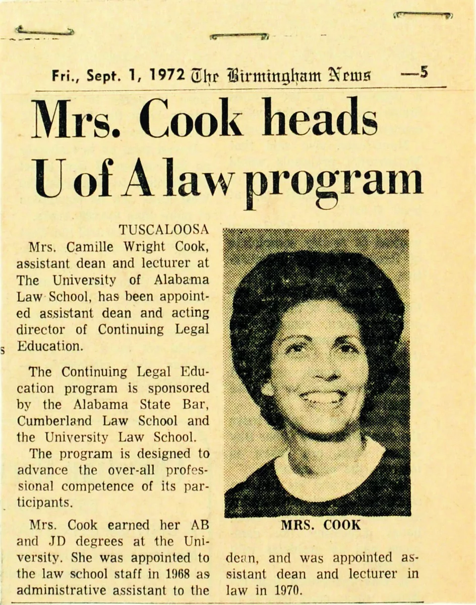 The Birmingham News, Friday Sept 1, 1972, Mrs. Cook Heads U of A Law Program 