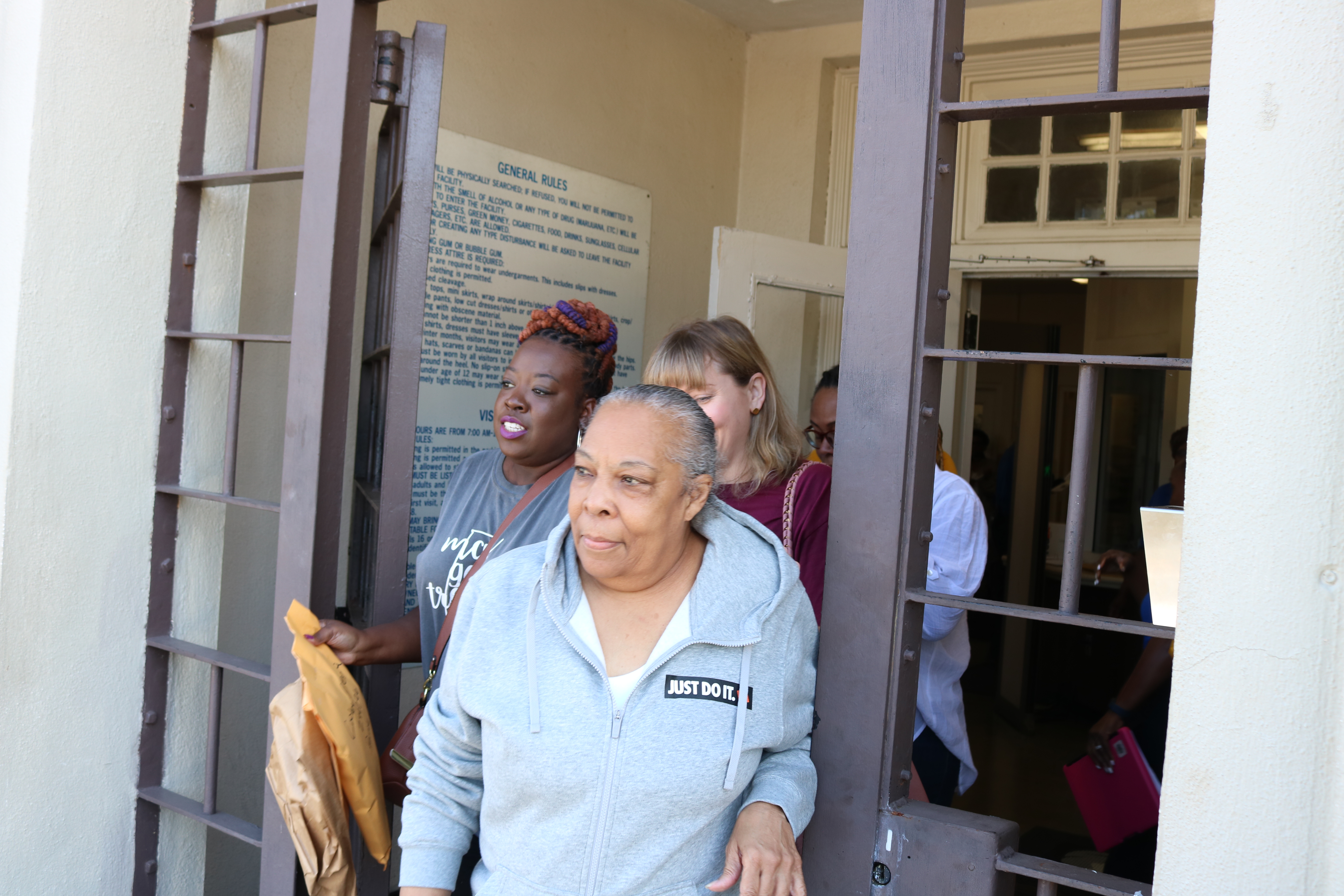 Geneva Cooley walks out of Julia Tutwiler Prison for Women. 