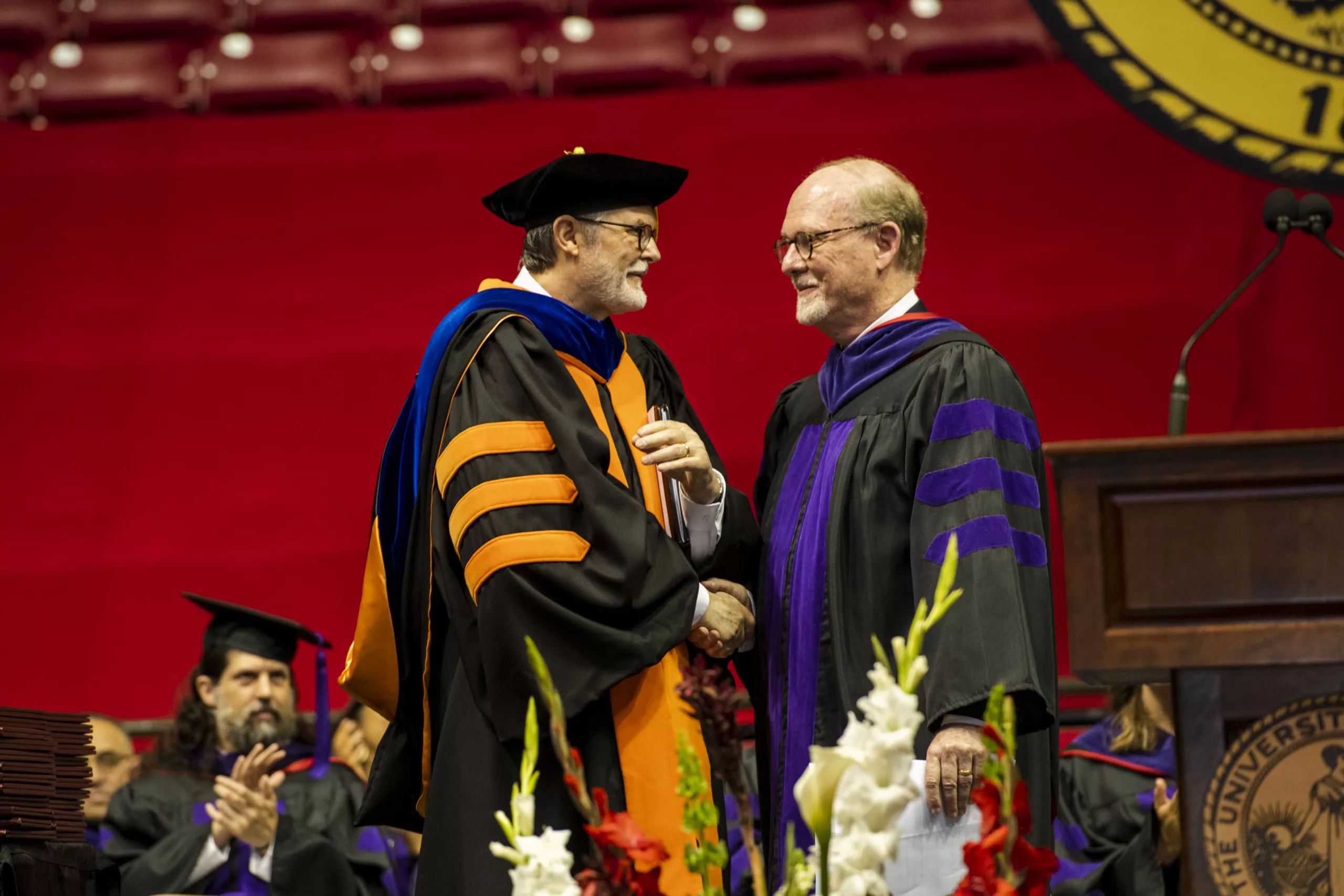 Dean Mark E Brandon and Mike House at Alabama Law 2023 Commencement Ceremony