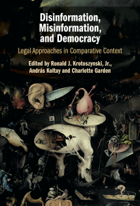 The cover of Disinformation, Misinformation, and Democracy: Legal Approaches in a Comparative Context by Ronald J. Krotoszynski Jr., András Koltay, and Charlotte Garden